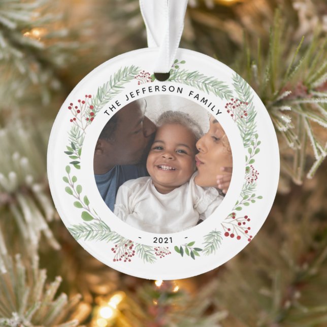Winter greenery Family 2 Photos Ornament (Tree)