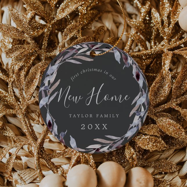 Winter Greenery First Christmas New Home Photo Ceramic Ornament (Creator Uploaded)