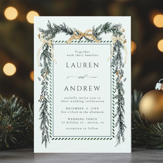 Winter Greenery Garland Wedding Mint Green Invitation (Creator Uploaded)