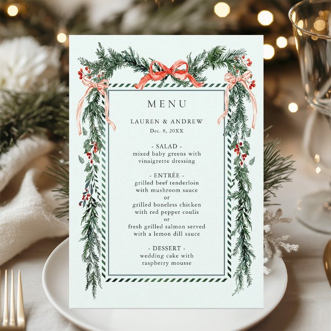 Winter Greenery Garland Wedding Mint Green Menu (Creator Uploaded)