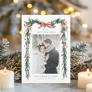 Winter Greenery Garland Wedding Photo Save The Date
