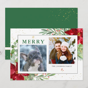 🎄 Winter Greenery + Gold  2-Photo Christmas Card