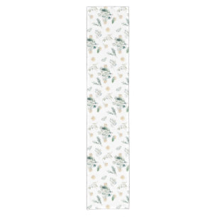 Winter Greenery Gold Snowflakes Elegant Christmas Short Table Runner