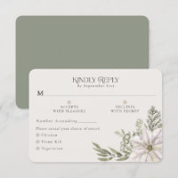 Winter Greenery Green Moss RSVP Card Meal Options