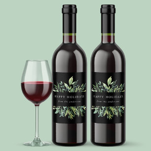 Winter Greenery Happy Holidays Wine Label