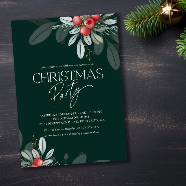Winter Greenery Holiday Christmas Party Invitation (Creator Uploaded)
