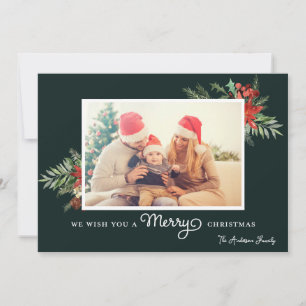 Winter Greenery Holiday Photo Greeting Card
