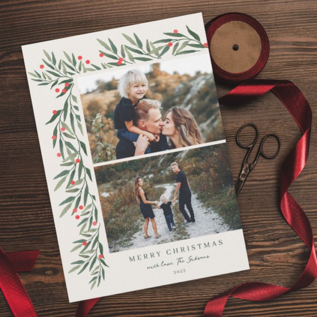 Winter Greenery Ivory 2 Photo Christmas (Creator Uploaded)