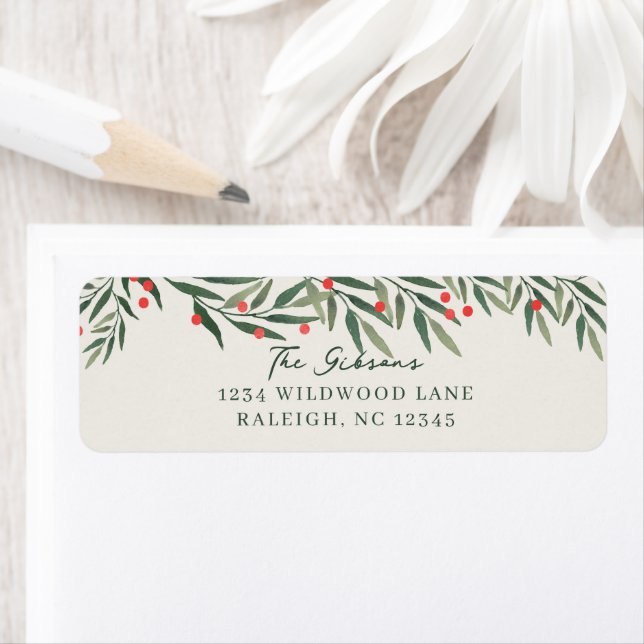 Winter Greenery Ivory Christmas Return Adresse (En situation)