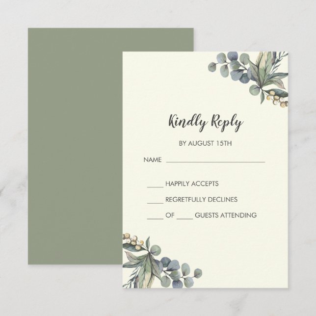 Winter Greenery | Ivory Simple Wedding RSVP Card (Front/Back)