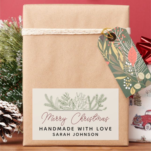 Winter Greenery Merry Christmas Handmade Sticker (Holiday)
