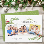 Winter Greenery Minimal 3 Photo Merry Christmas Holiday Card<br><div class="desc">This 3 photo Christmas card offers a clean minimalist design accented with watercolor Christmas greenery. The greeting "Merry Christmas" appears in a green elegant script.</div>