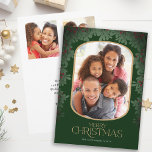 Winter Greenery Mistletoe 3 Photos Christmas Holiday Card<br><div class="desc">This delightful Christmas card showcases a vertical photo within a rounded frame,  accented with a mistletoe border. This dark green holiday card offers space for three of your favourite pictures. Custom text,  on the backside,  allows you to add your own personal message,  or use the one shown.</div>