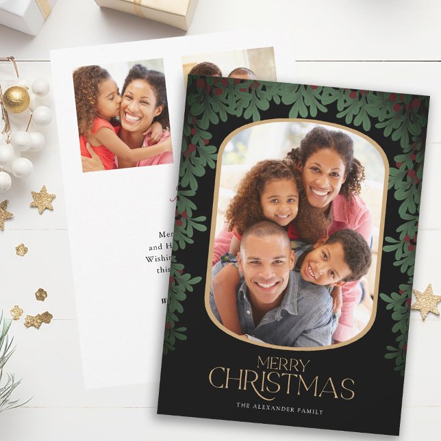 Winter Greenery Mistletoe 3 Photos Christmas Holiday Card (Creator Uploaded)