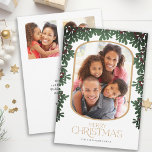 Winter Greenery Mistletoe 3 Photos Christmas Holiday Card<br><div class="desc">This delightful Christmas card showcases a vertical photo within a rounded frame,  accented with a mistletoe border. This white holiday card offers space for three of your favourite pictures. Custom text,  on the backside,  allows you to add your own personal message,  or use the one shown.</div>