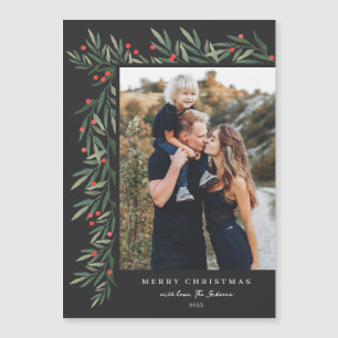 Winter Greenery Photo Christmas Magnetic Card