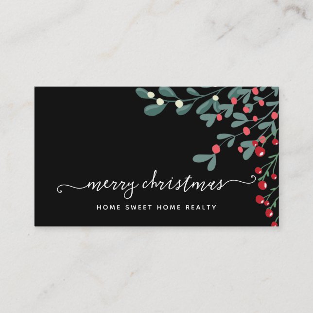 Winter Greenery Pine and Berries Holiday  Business Business Card (Front)