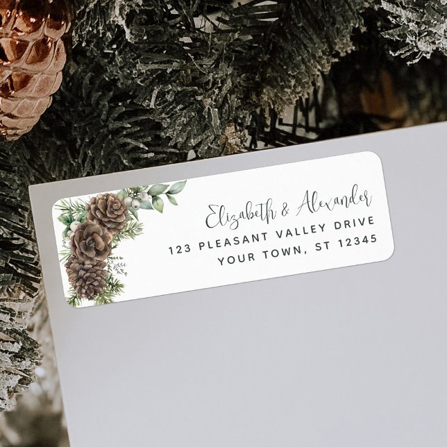 Winter Greenery Pine Cone Wedding Return Address (Creator Uploaded)