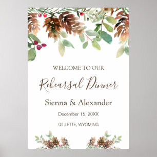 Winter Greenery Pine Rehearsal Dinner Welcome Sign