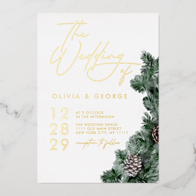 Winter Greenery Pinecone Christmas Holiday Wedding (Front)