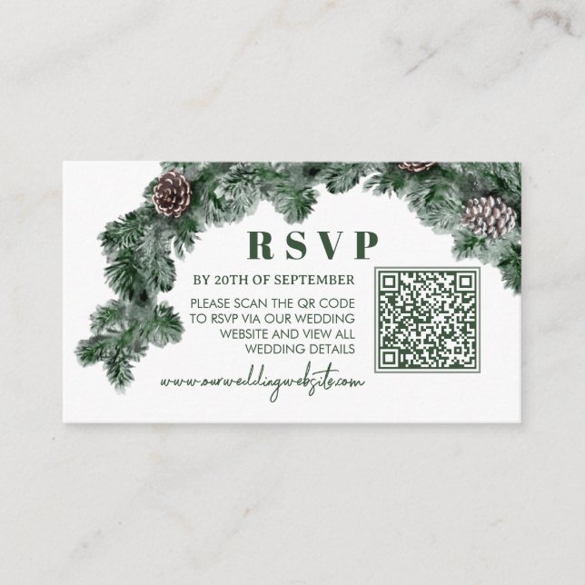 Winter Greenery Pinecone Christmas RSVP Enclosure Card (Front)