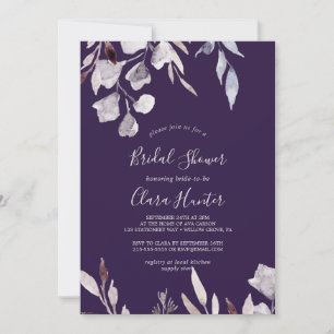 Winter Greenery Plum Bridal Shower Invitation