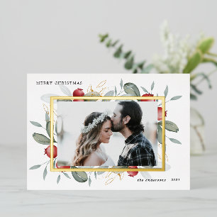 winter greenery red berries holiday foil card