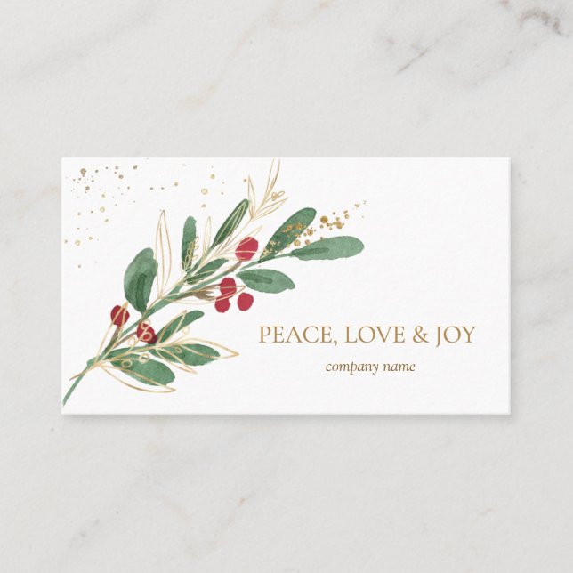 Winter Greenery Red Berry Christmas Business  Place Card (Front)