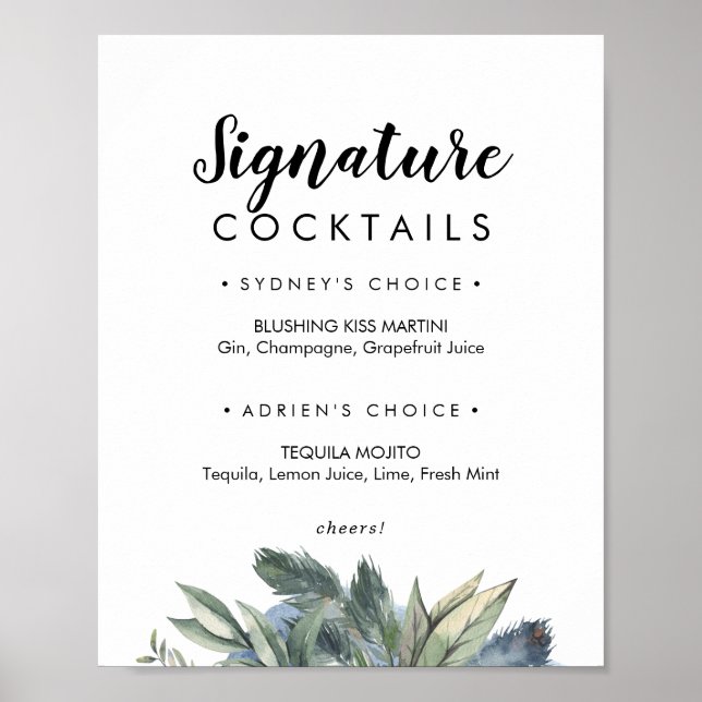 Winter Greenery Signature Cocktails Sign (Front)