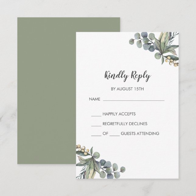 Winter Greenery Simple Mariage Carte RSVP (Devant / Derrière)