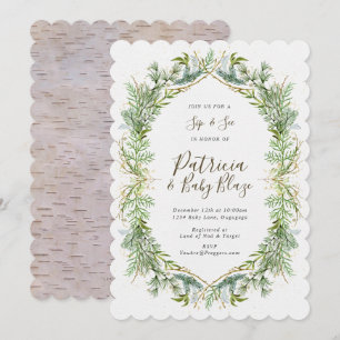 Winter Greenery Sip and See Invitation
