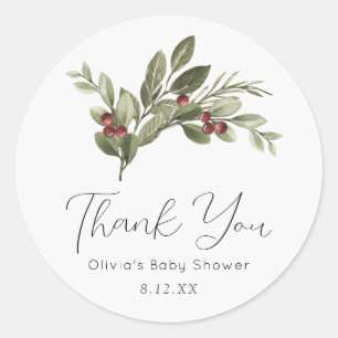 Winter Greenery Thank you Favour Classic Round Sticker
