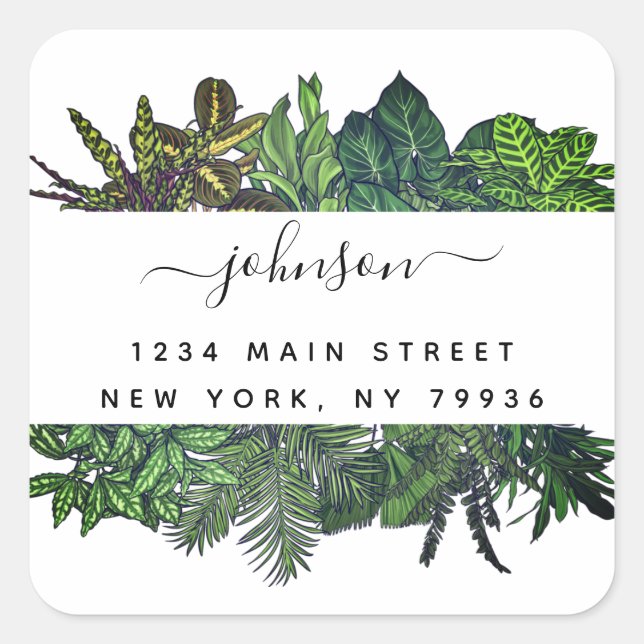 Winter Greenery Tropical Leaves Holiday Square Sticker (Front)
