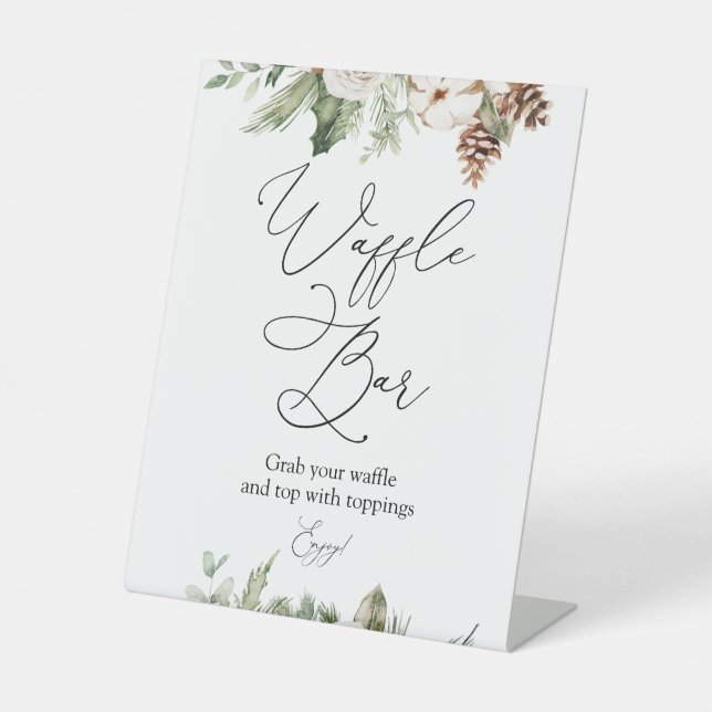 Winter Greenery Waffle Bar Pedestal Sign (Front)