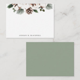 Winter Greenery Watercolor Custom Name Card