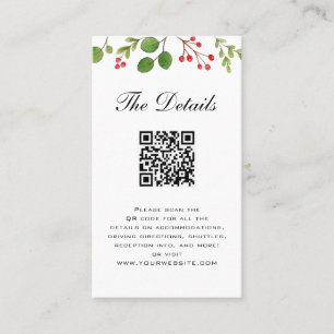 Winter Greenery Wedding Details card with QR code