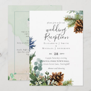 Winter Greenery Wedding RECEPTION Evening Only Inv Invitation