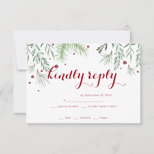 Winter Greenery Wedding RSVP Card (Front)