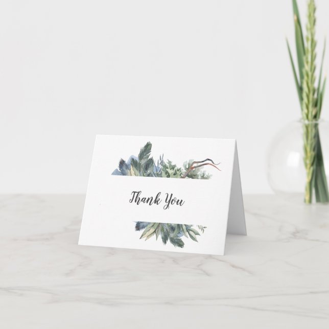Winter Greenery Wedding Thank You Card (Front)