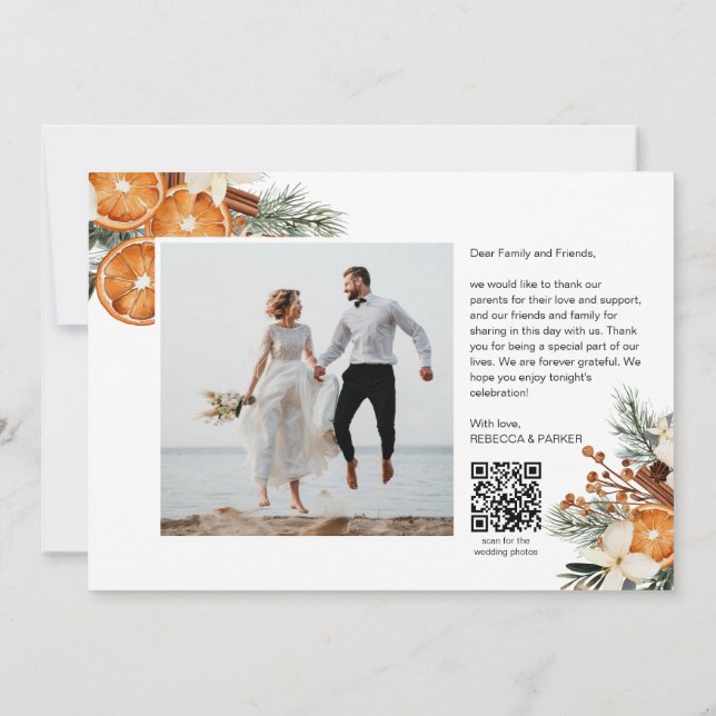 Winter greenery Wedding Thank you photo Qr scan (Back)
