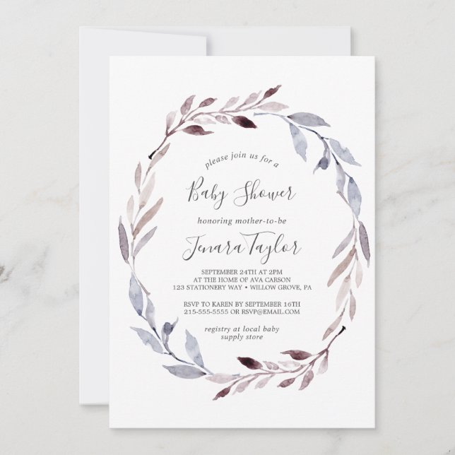 Winter Greenery Wreath Baby Shower Invitation (Front)