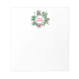 Winter Greenery Wreath Merry Christmas Notepad