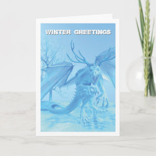 Winter Greetings. Ice dragon with antlers Card