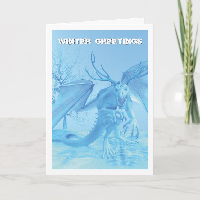 Winter Greetings. Ice dragon with antlers Card (Front)