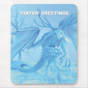 Winter Greetings. Ice dragon with antlers Mouse Pad