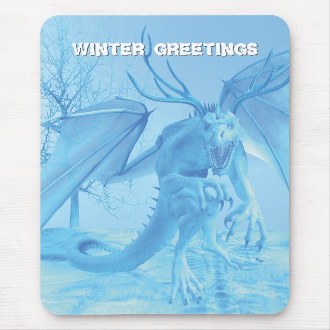 Winter Greetings. Ice dragon with antlers Mouse Pad (Front)