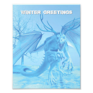 Winter Greetings. Ice dragon with antlers Photo Print