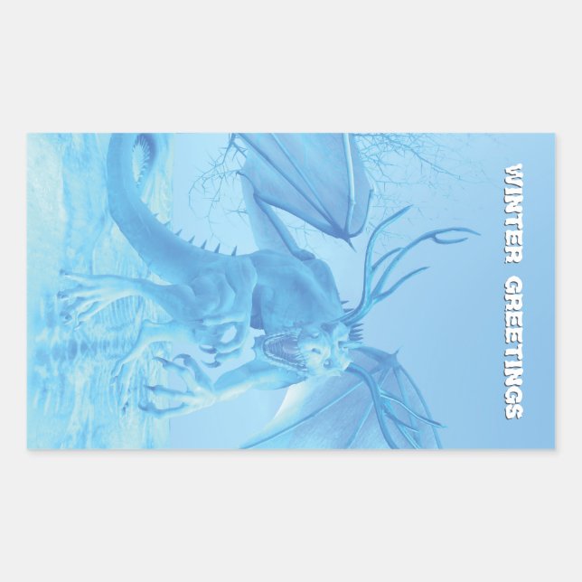 Winter Greetings. Ice dragon with antlers Sticker (Front)