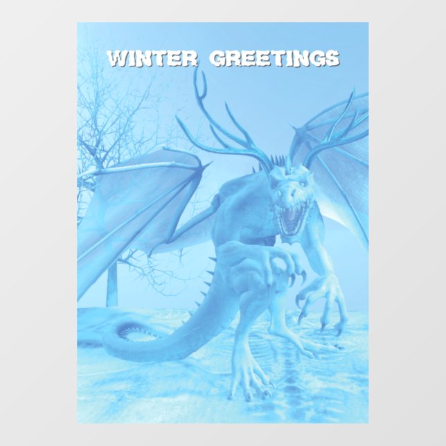 Winter Greetings. Ice dragon with antlers Window Cling (Sheet)