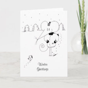 Winter Greetings Mouse and Robin Christmas Card